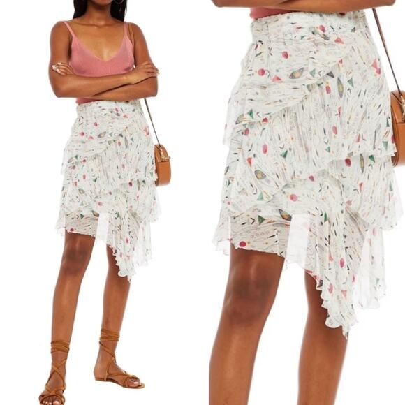 Isabel Marant Jeezon Gathered Asymmetrical Printed Silk Skirt in Erell Sz 42 - Picture 1 of 10
